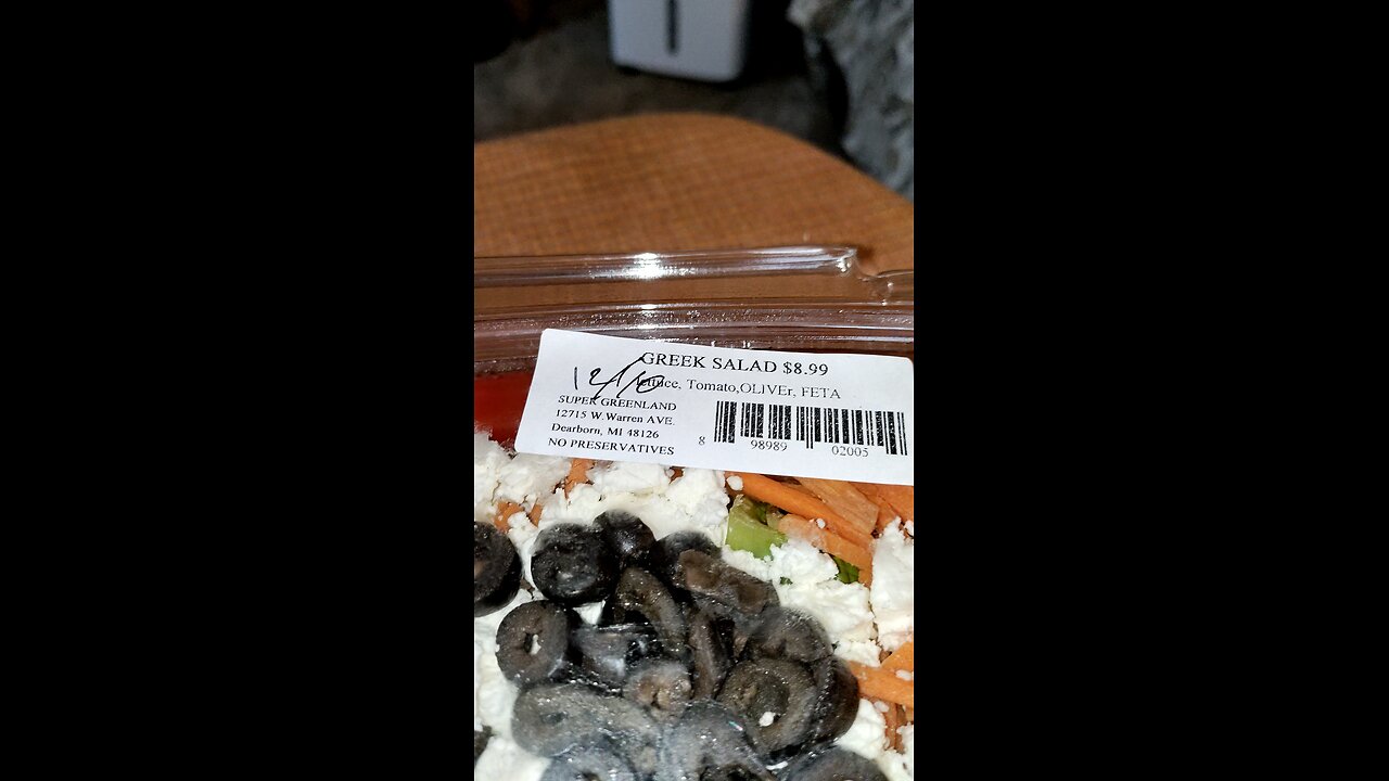 Eating Greek Salad, Super Greenland, Dbn Hgts, MI, 12/7/24