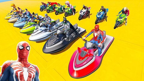 Colors JETSKI And BIKES Superheroes w Spiderman Cartoon 3D Animation