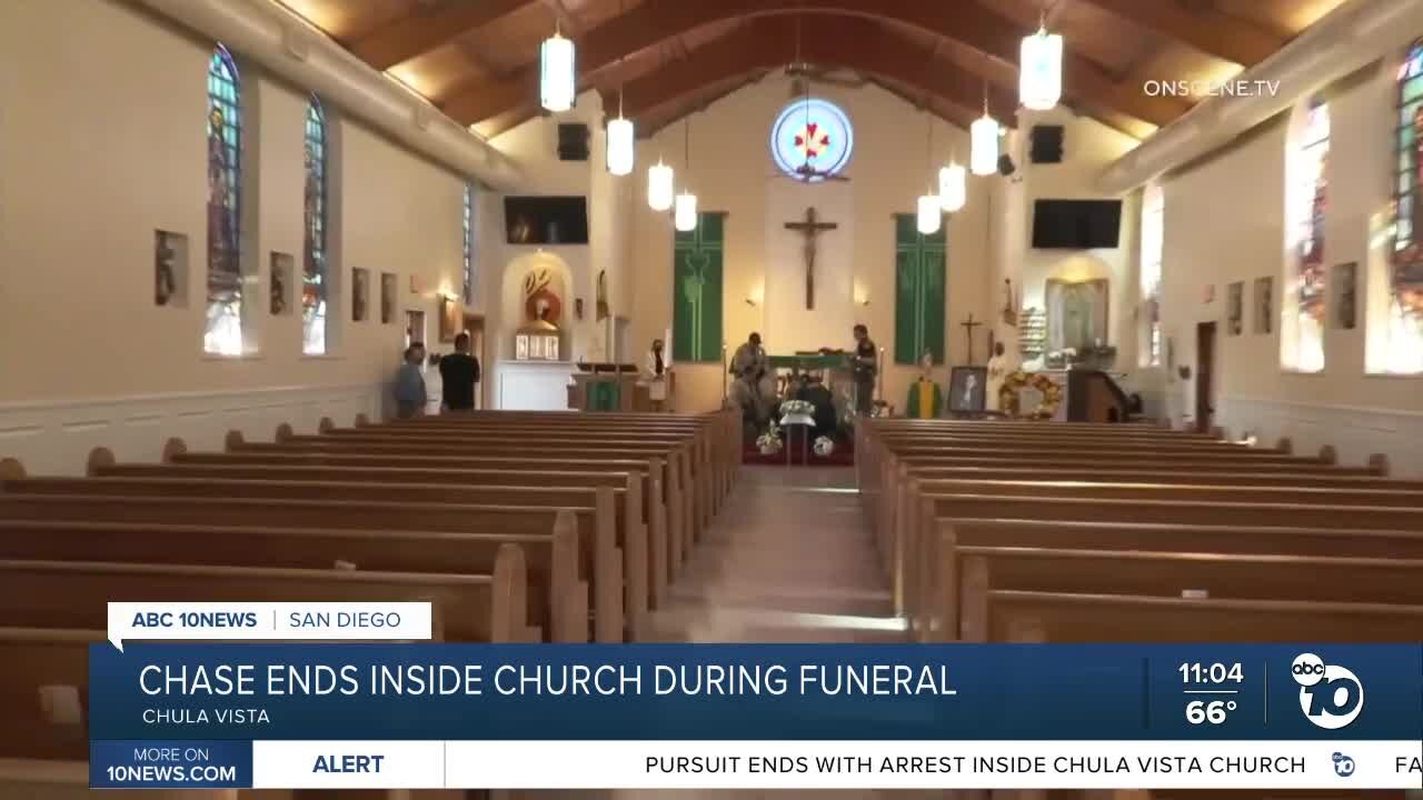 Chase ends in Chula Vista church during funeral