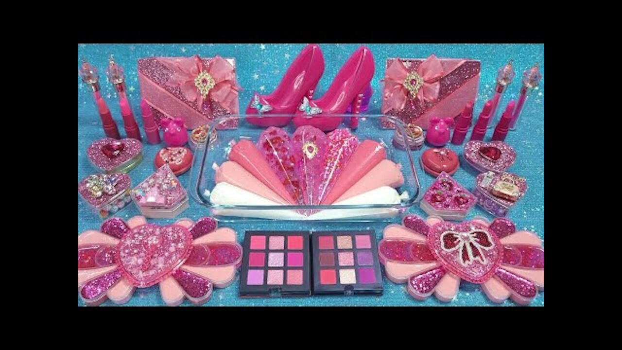 [Mixing slime]💗 Hotpink With piping bags Makeup, Eyeshadow, glitter and Random into slime