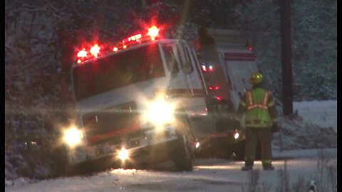 Fire Truck Stuck in the Snow: Winter Weather bad Roads