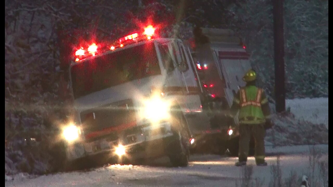 Fire Truck Stuck in the Snow: Winter Weather bad Roads