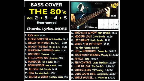 Bass cover THE 80's Vol. 2 __ Chords, Lyrics, MORE