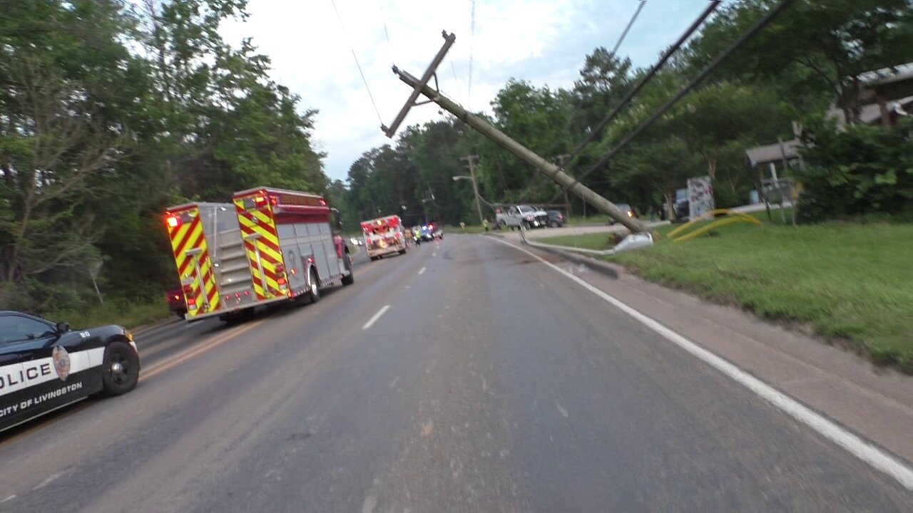 DRIVER TAKES OUT 2 UTILITY POLES, SUSPECTED OF DWI, LIVINGSTON TEXAS, 05/15/24