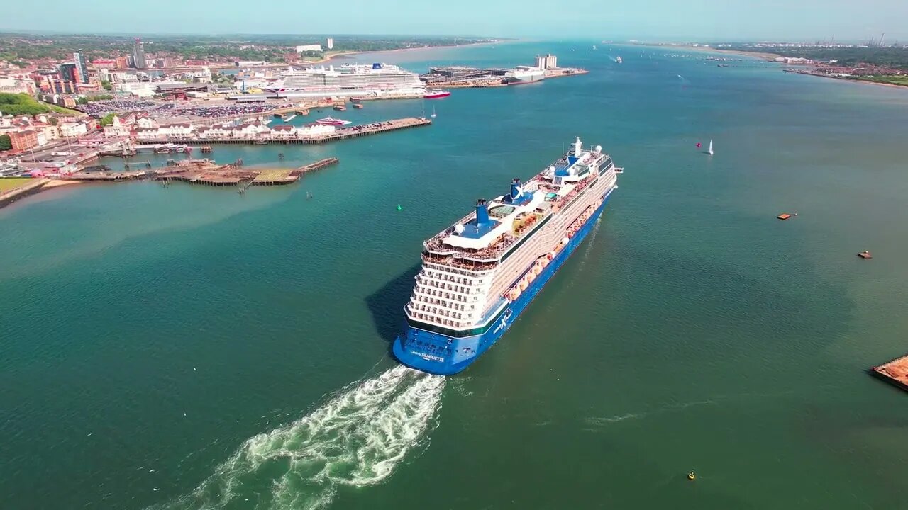 11/06/2022 Celebrity Silhouette & MSC Virtuosa cruise ship departure Southampton UK 4K DJI Drone