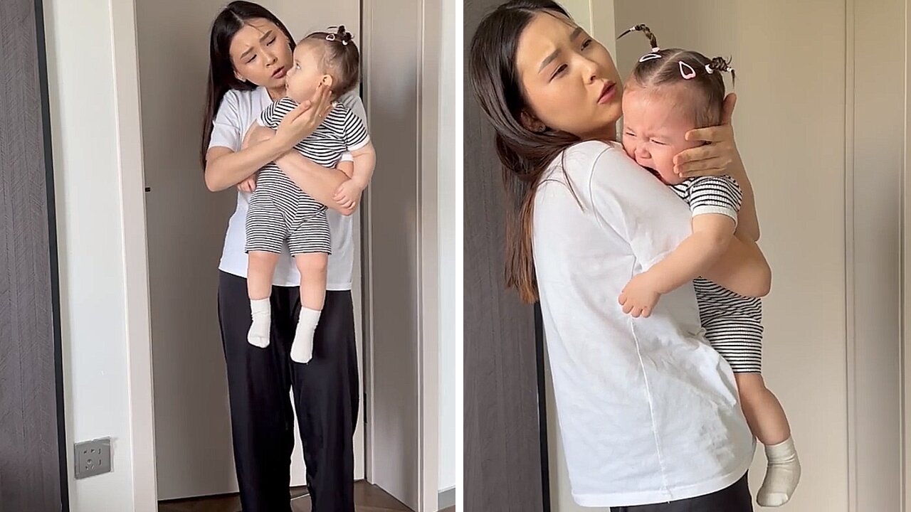 Drama Baby Cries When Mom Pretends To Bang Head On Door