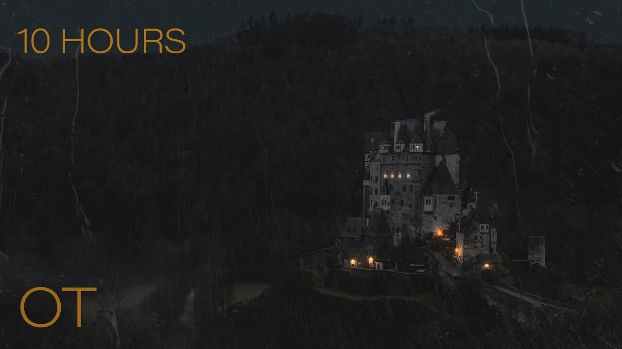 Stormy Night at Burg Eltz | Steady Rain & Mellow Distant Thunder | Relax | Study | Sleep | 10 HOURS