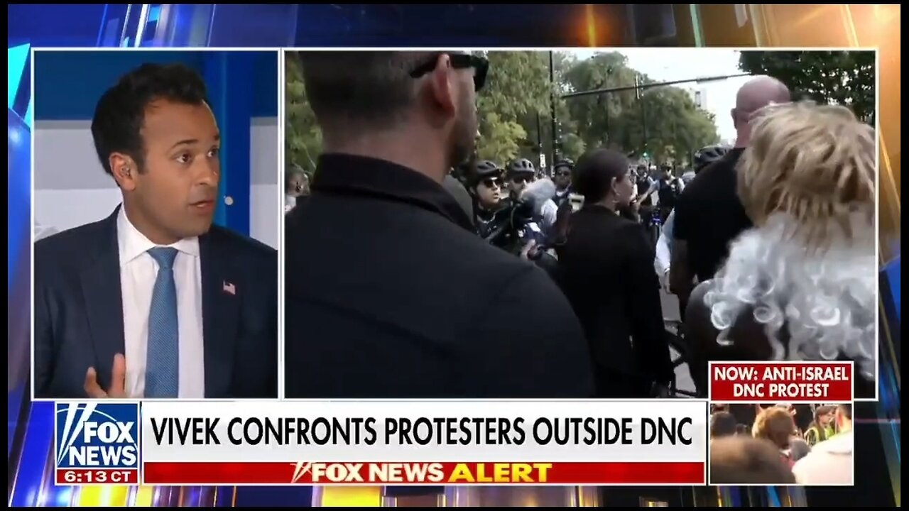 Vivek Ramaswamy Confronts Protesters Outside DNC