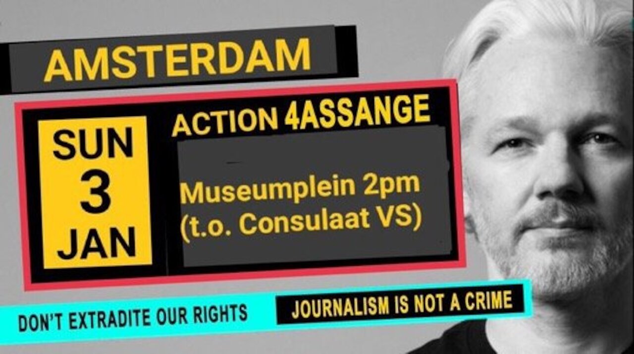 Demonstratie voor Julian Assange - Amsterdam Museumpein, 3 januari 2021 14.00uur