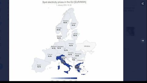 歐洲能源價格比較： 2022年1月1日、2022年2月24日和2022年8月17日
