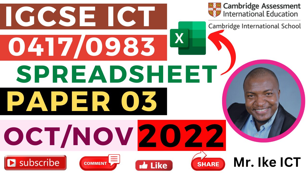 IGCSE ICT Paper 03 2022 Spreadsheet October/November - Ms Excel