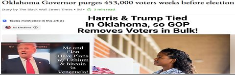 Oklahoma Voter Registry HEAVILY Purged According to Populatin Statistics & Voters Smell a Rat!