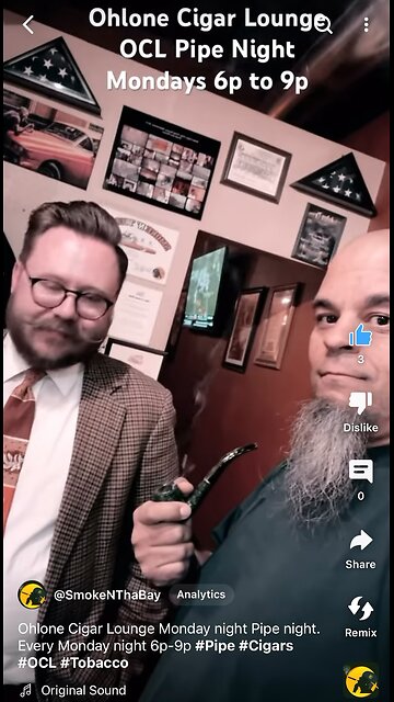 Ohlone Cigar Lounge Monday night Pipe night. Every Monday night 6p-9p #Pipe #Cigars #OCL #Tobacco