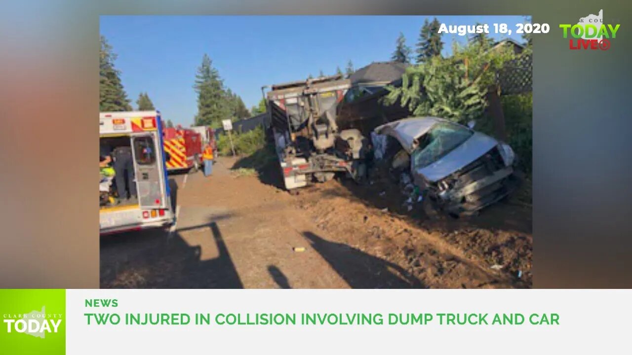 Two injured in collision involving dump truck and car