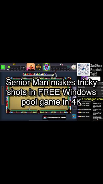 Senior Man makes tricky shots in FREE Windows pool game in 4K 🎱🎱🎱 8 Ball Pool 🎱🎱🎱
