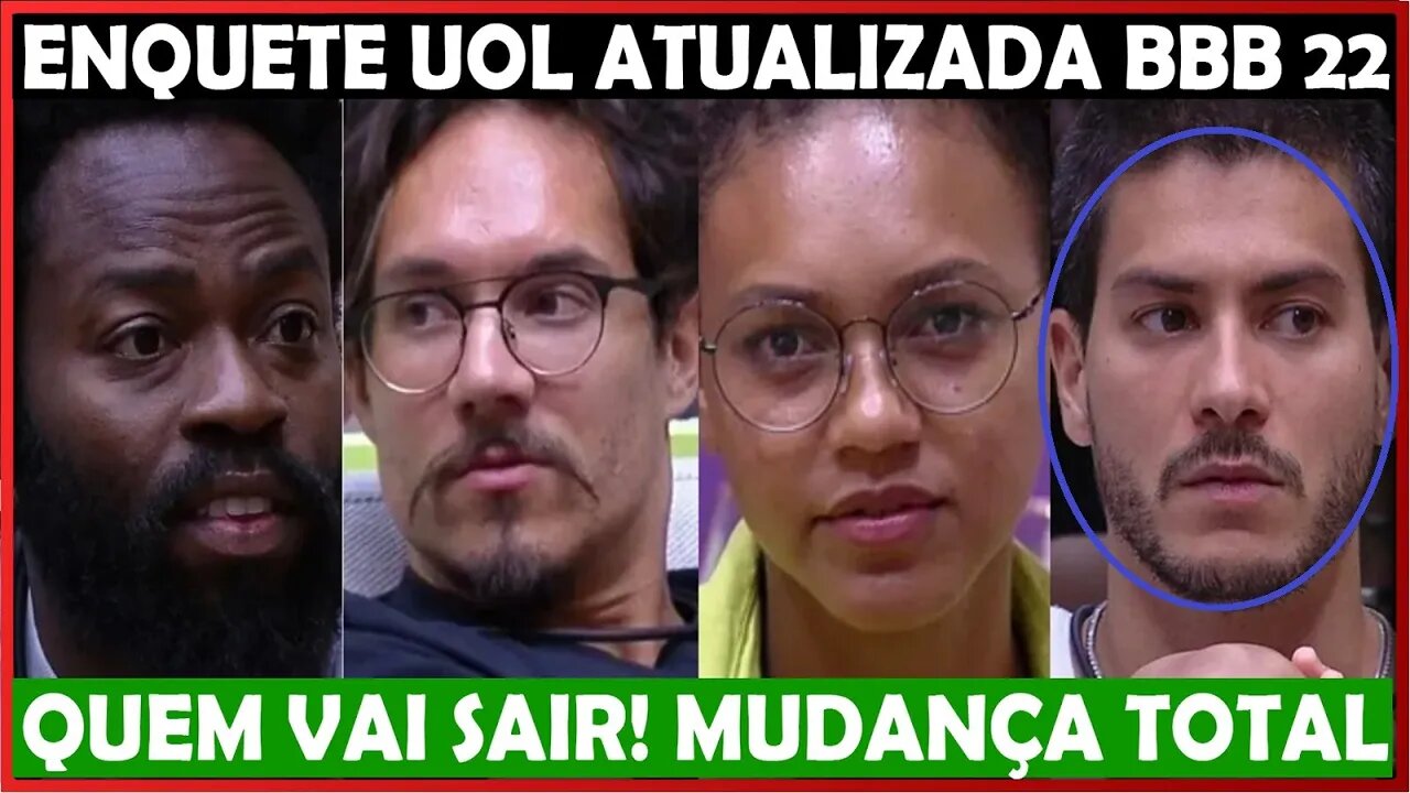 BBB22 ENQUETE UOL MUDANÇA TOTAL! QUEM IRÁ SAIR NO 15º PAREDÃO ENTRE ELIEZER, JESSI, ARTHUR E DOUGLAS