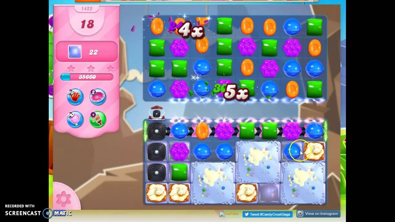 Candy Crush Level 1422 Audio Talkthrough, 2 Stars 0 Boosters