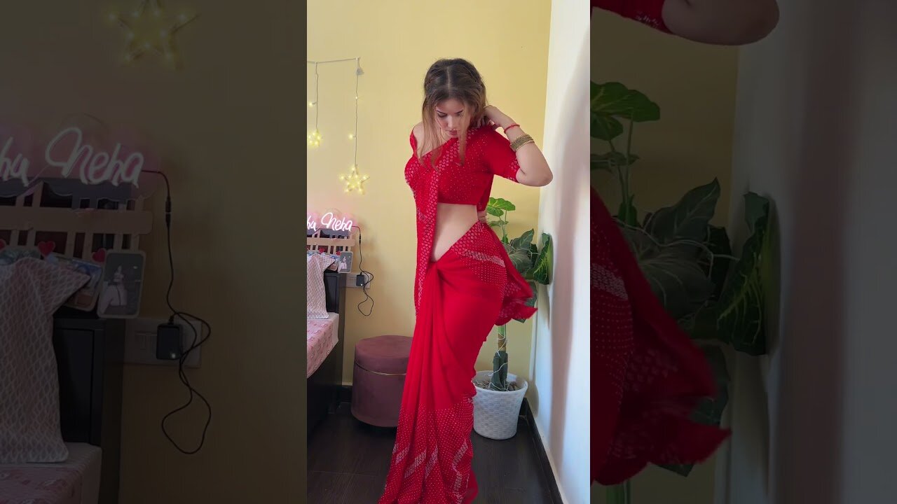 Transition alert in red saree for karchauth❤️😍🧿 #trending #saree #fashiontrends