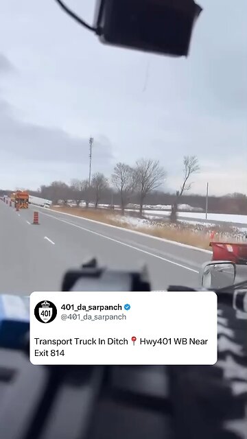 Transport Truck In Ditch Om Highway 401