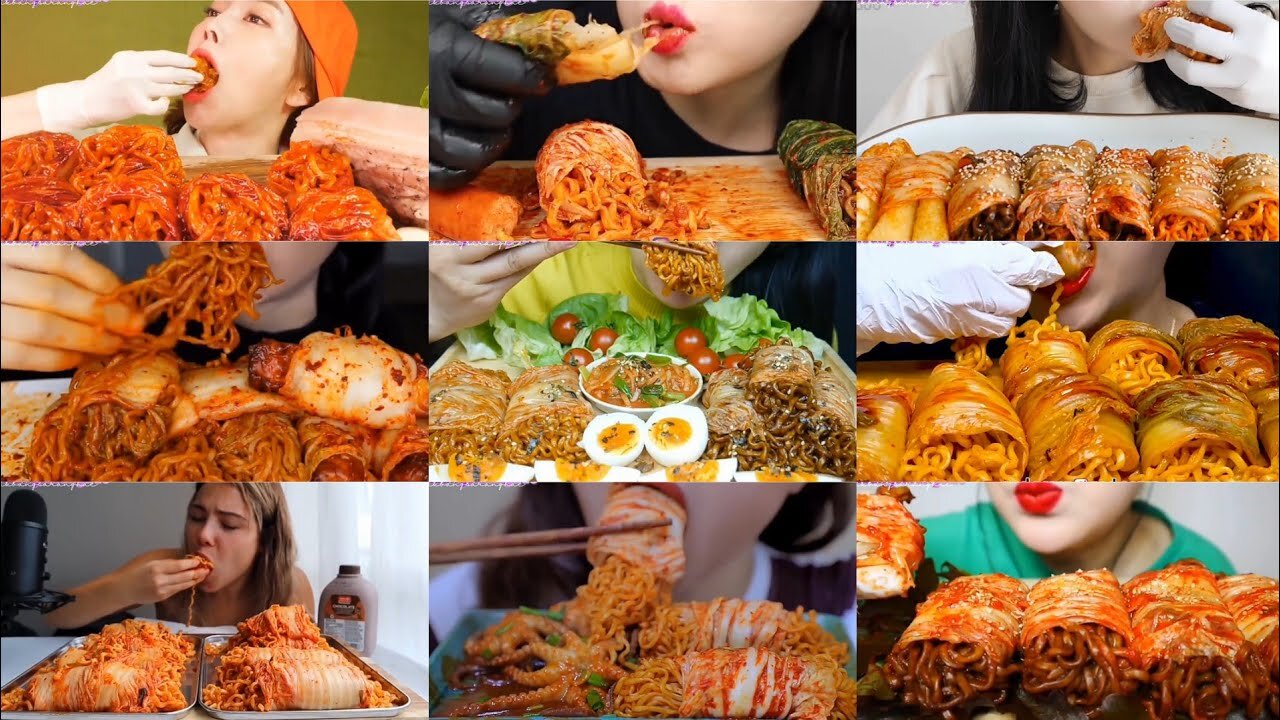Kimchi wrapped noodles Eating ASMR*/ noodles mukbang ASMR