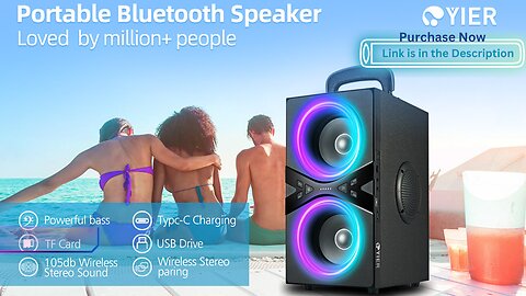 YIER Wireless TWS Bluetooth Portable Speaker | Powerful 200W Sound| Rich Bass Boost| LED Light Show
