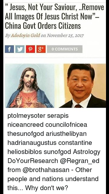 “JESUS, NOT YOUR SAVIOUR,REMOVE ALL IMAGES OF JESUS CHRIST NOW”- CHINA GOVT ORDERS🕎John 4:22 “Ye worship ye know not what: we know what we worship: for salvation is of the Israelites.”