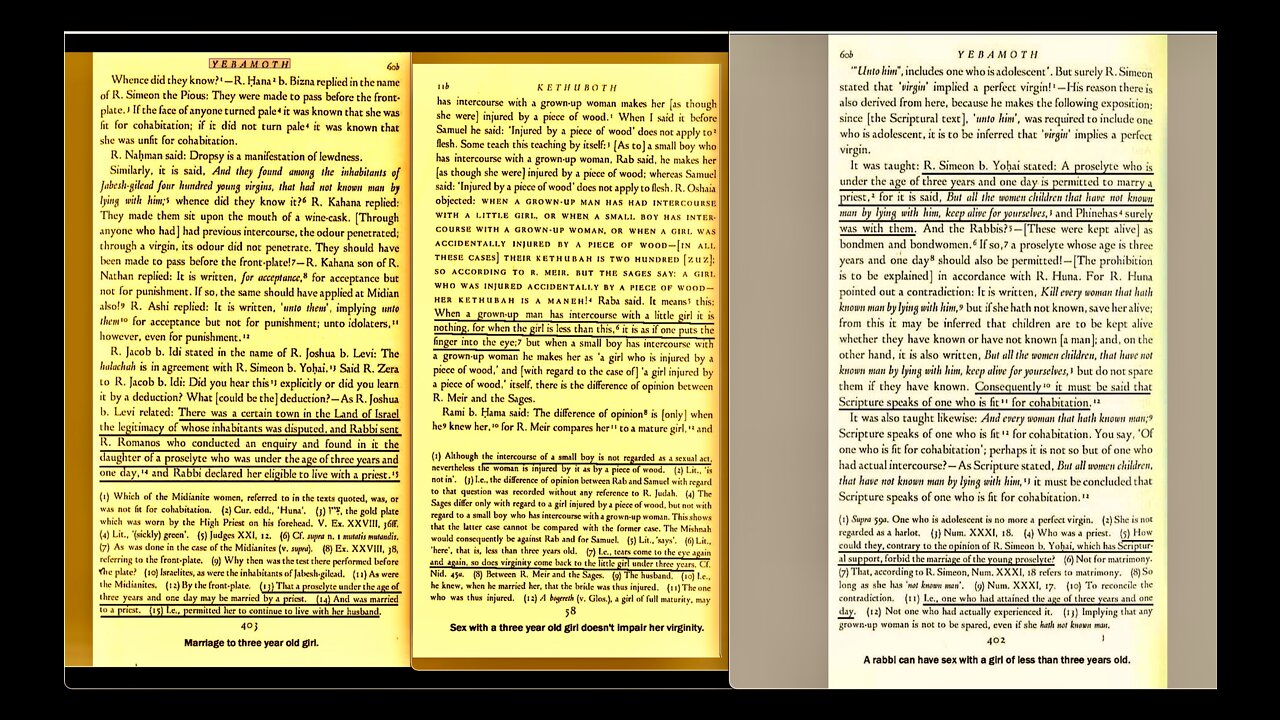 Jewish Talmud Quotes Sexual Intercourse With A Little Girl Is Permitted If She Is Three Years Of Age