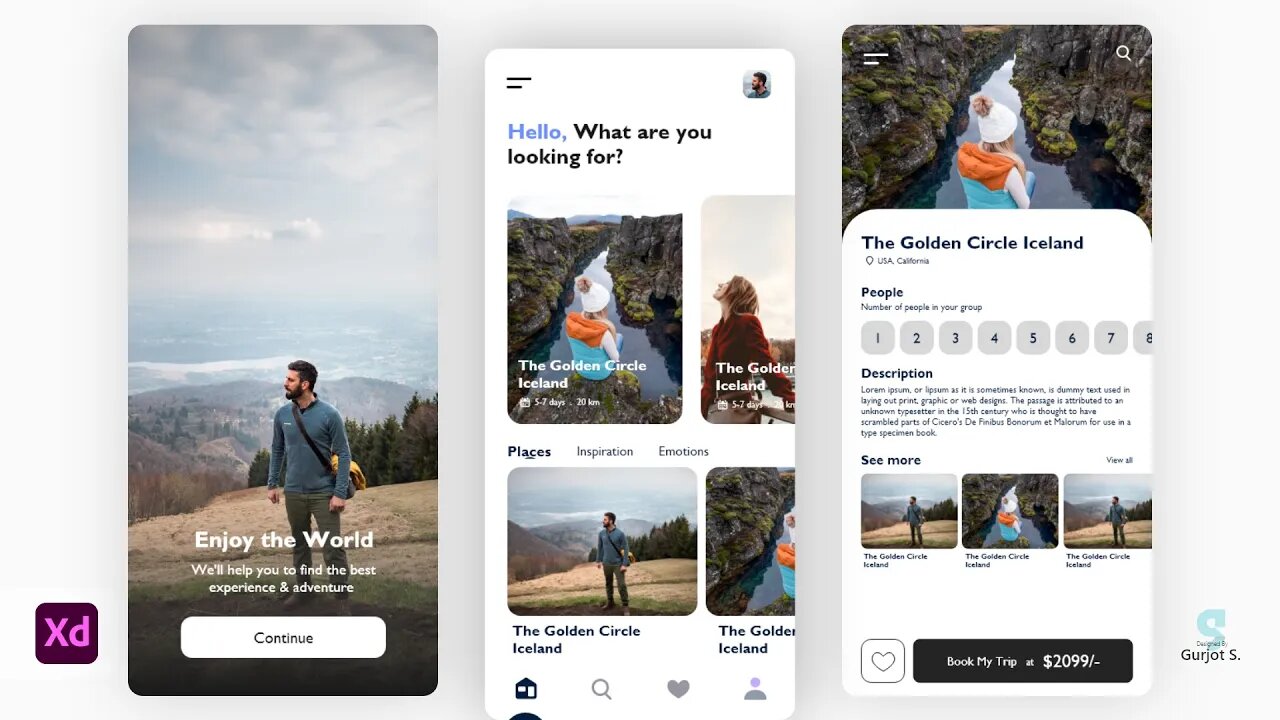 Travel App Design in Adobe XD | #adobexd | Designing Guru