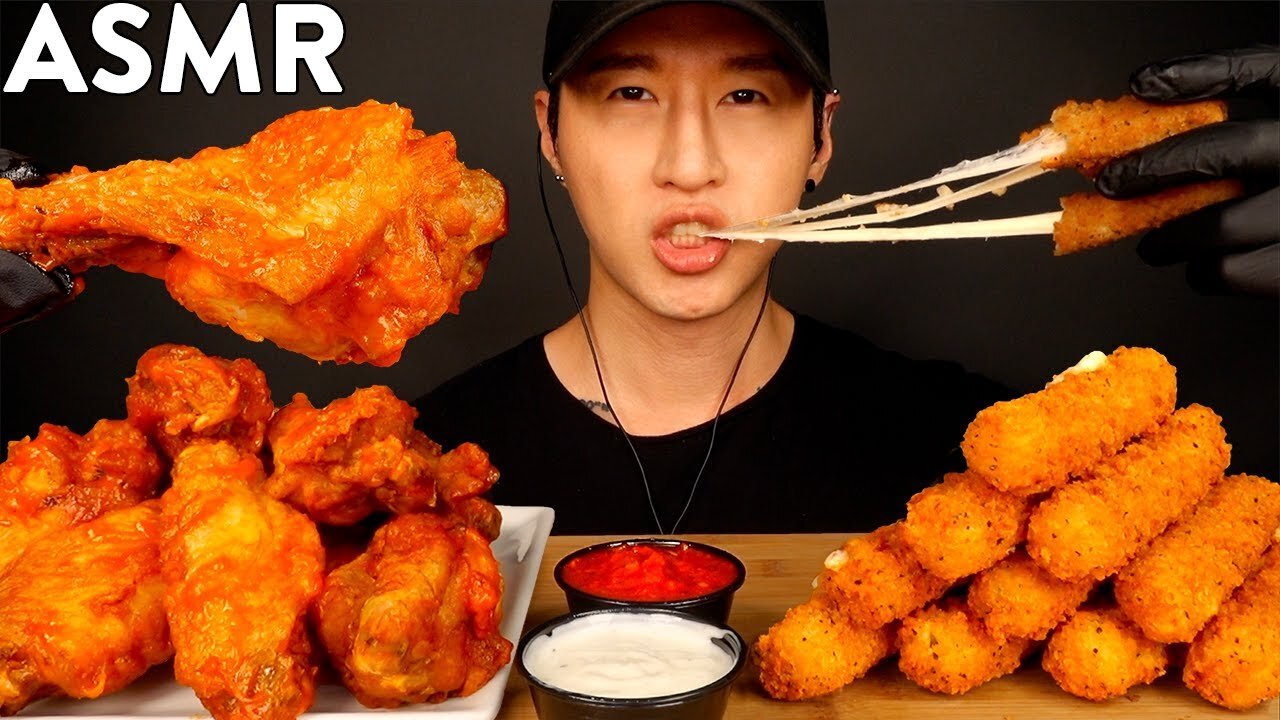 ASMR BUFFALO WINGS & CHEESE STICKS MUKBANG (No Talking) EATING SOUNDS Zach Choi ASM