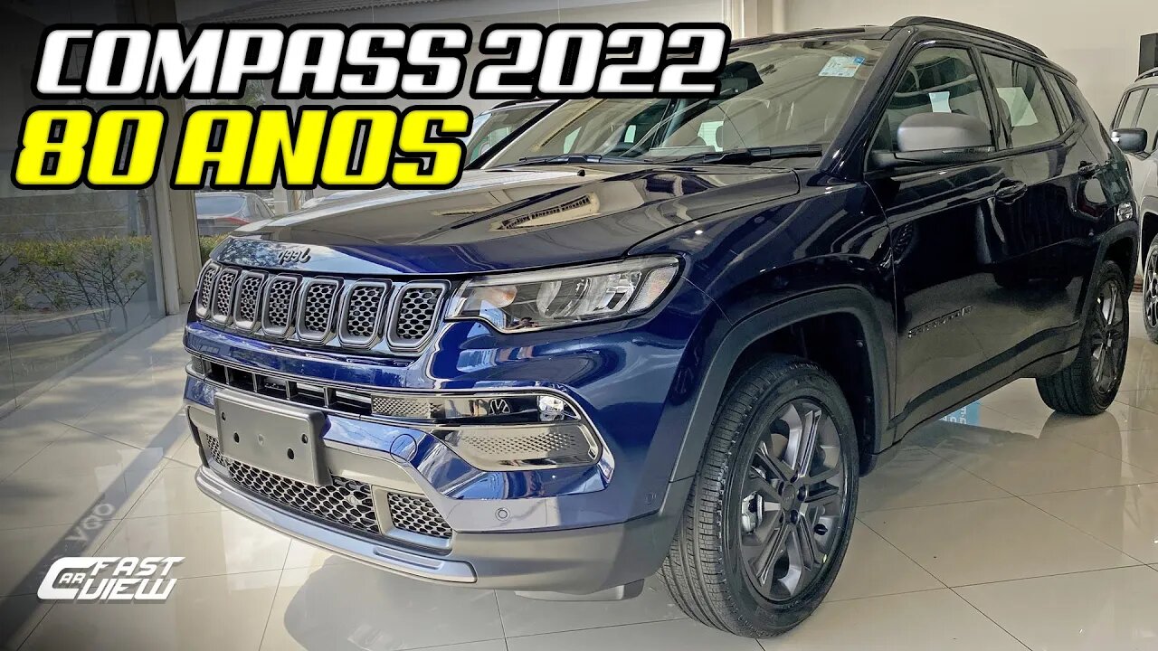 NOVO JEEP COMPASS 80 ANOS 1.3 TURBO FLEX 2022 VERSÃO DIFERENCIADA NA COR AZUL JAZZ - Fast Car View