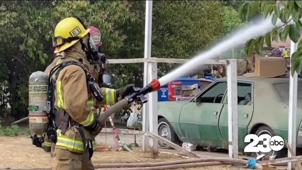 Crews battle an abandoned house fire in East Bakersfield