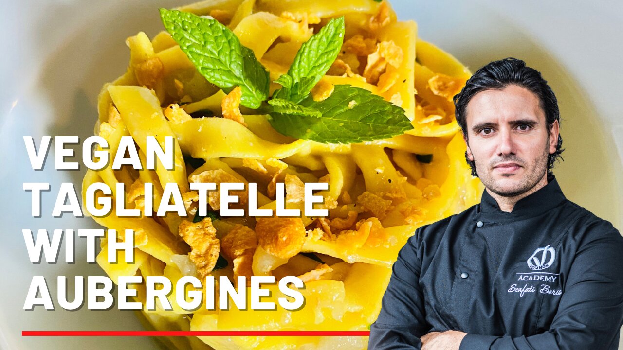 Vegan tagliatelle with burnt aubergine