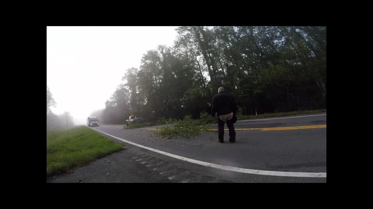 Biker Helps Pull a Tree Out of the Road