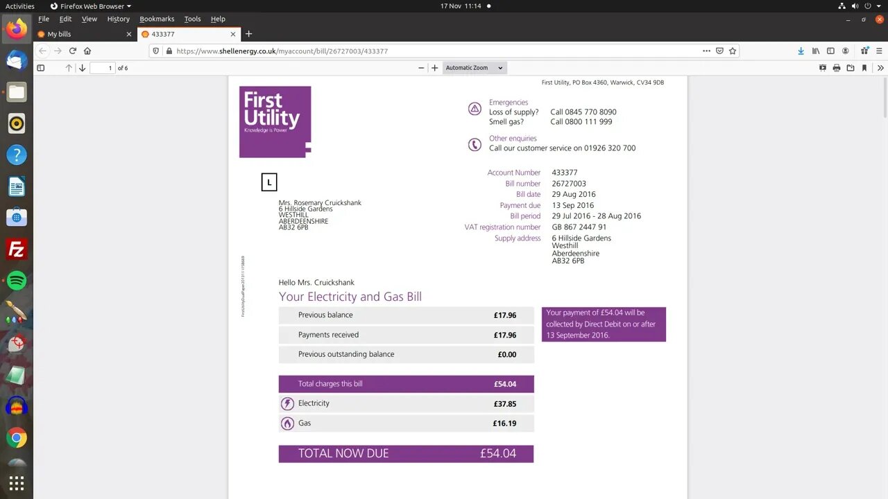 First Utility became Shell Energy - bills from 2012-2022