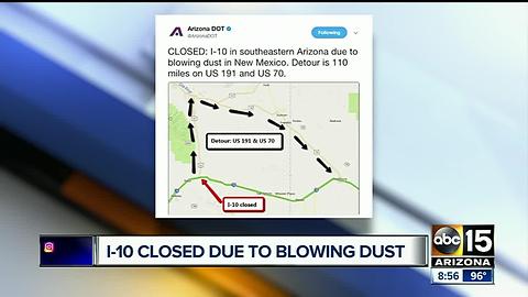 Blowing dust prompts I-10 closure in southeastern Arizona