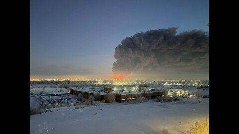 There is a giant fire in a warehouse near St. Petersburg.