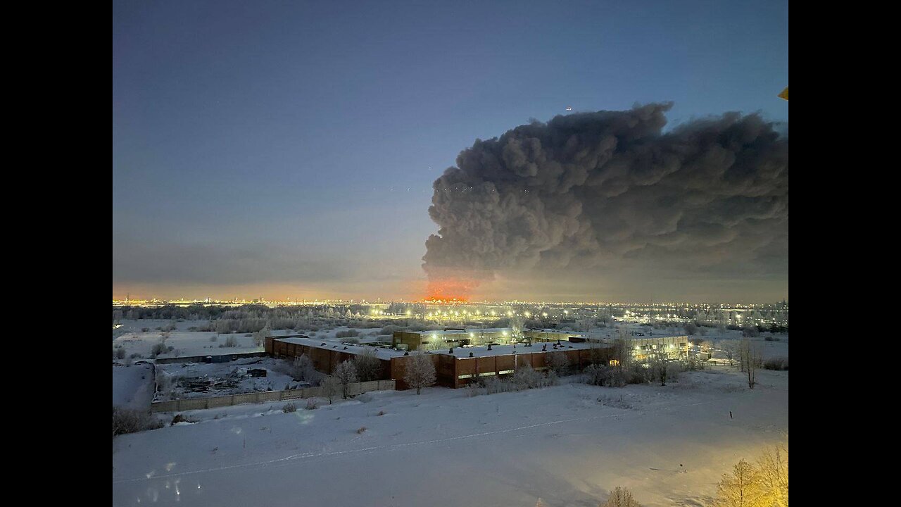 There is a giant fire in a warehouse near St. Petersburg.