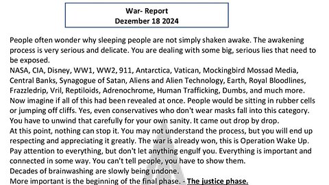 WAR REPORT - DEZEMBER 18 2024 - THE AWAKENING PROCESS