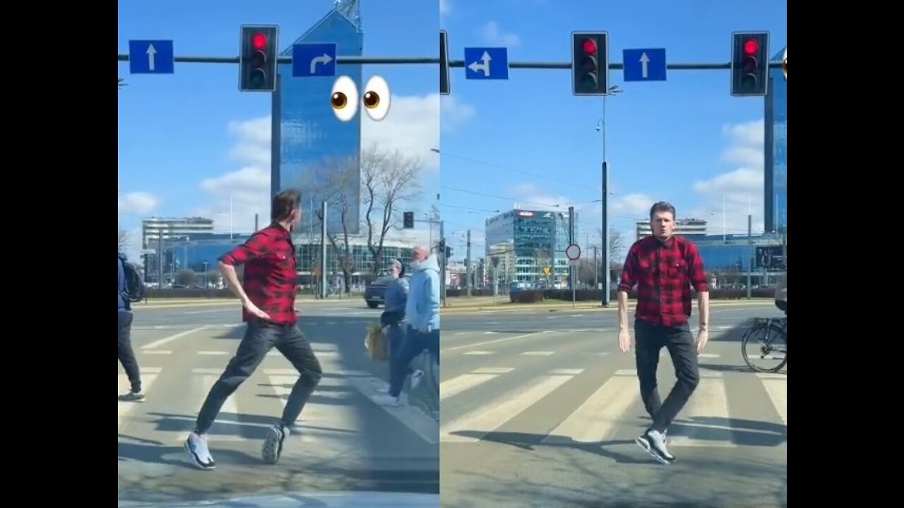 Dancer creates steps similar to Michael Jackson's steps in the middle of an intersection