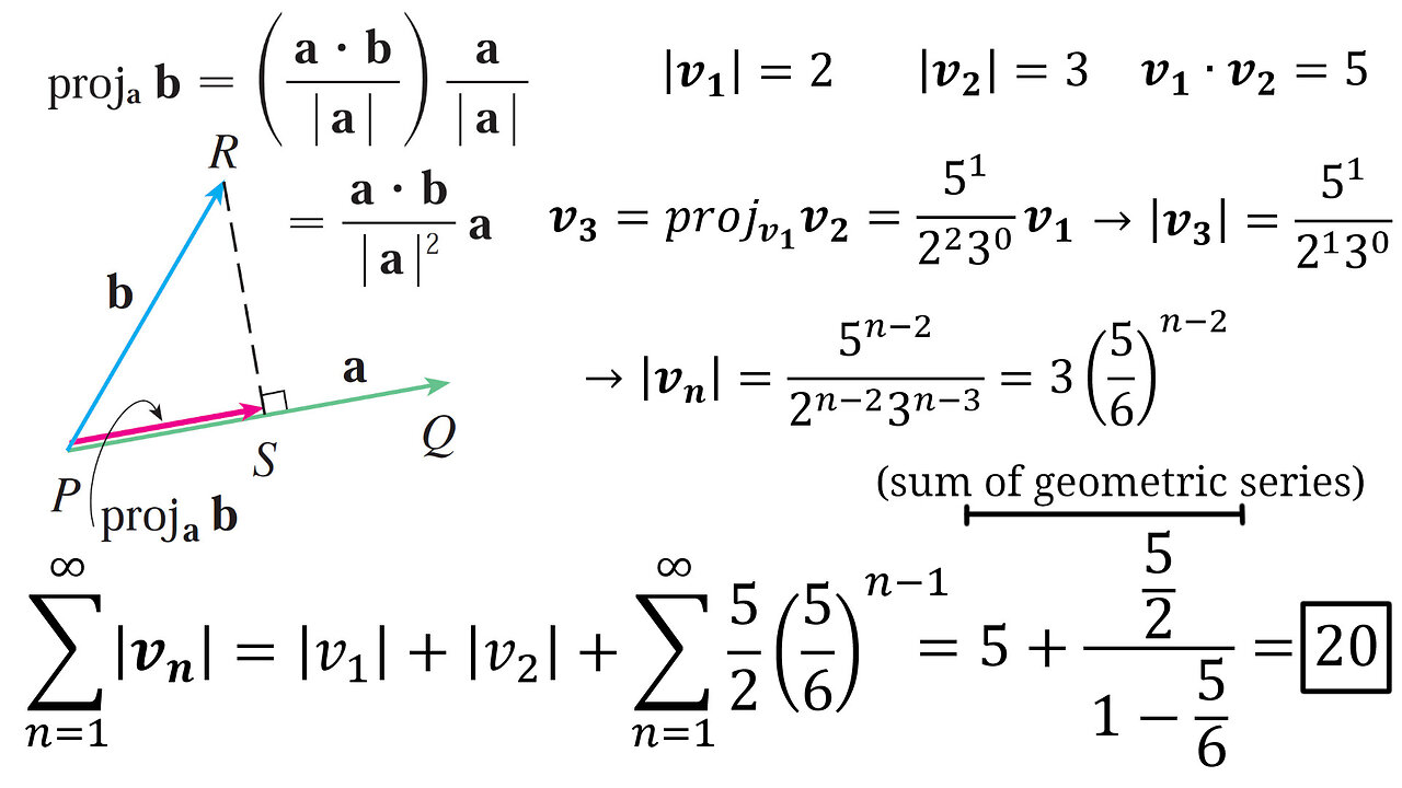 Problems Plus 5: Infinite Sum of Vector Projections is a Geometric Series