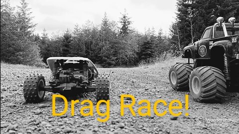 Tamiya grasshopper 2 and midnight pumpkin drag race