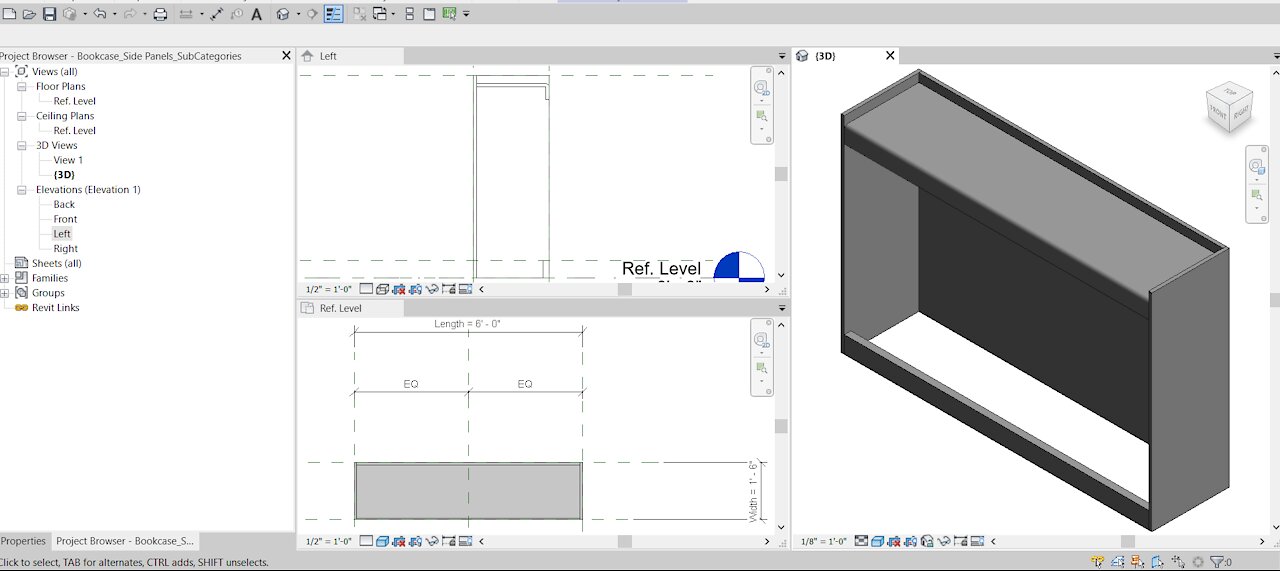 REVIT FAMILY CREATION TUTORIAL - BOOKCASE - PART 4: CREATING BOOKCASE TOP SHELF