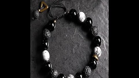 BLACK OBSIDIAN LAVA ROCK STONE YIN YANG STRENGTH BRACELET