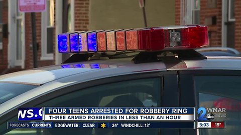 Four teens arrested for committing three armed robberies in one hour early Monday morning