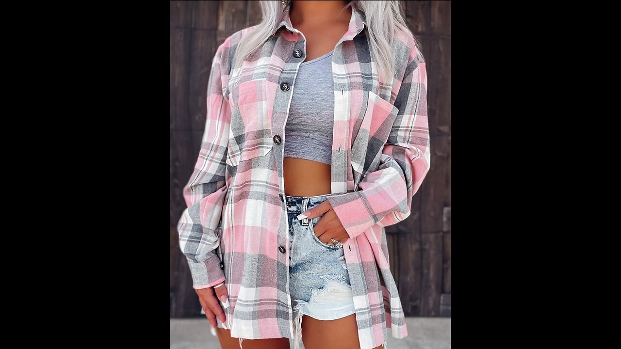 Shirt Plus Size Plaid Print Pocket Design, Long Sleeve, Material 100% Polyester