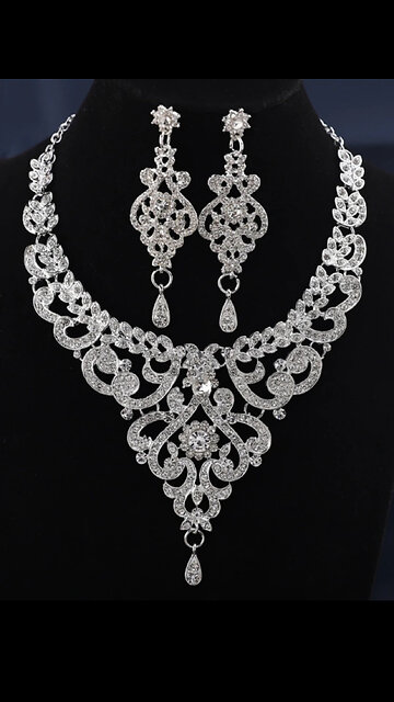 3pcs jewelry set high-end rhinestone women's earrings necklace wedding banquet women's accessories