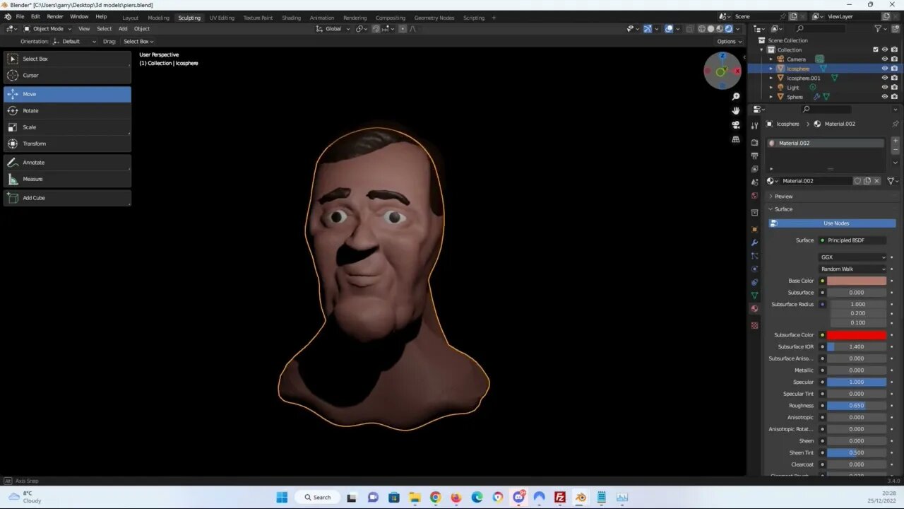 Attempt 1 at sculpting Piers Morgans head in Blender