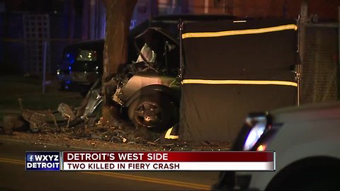 Two dead after car bursts into flames on Detroit's west side