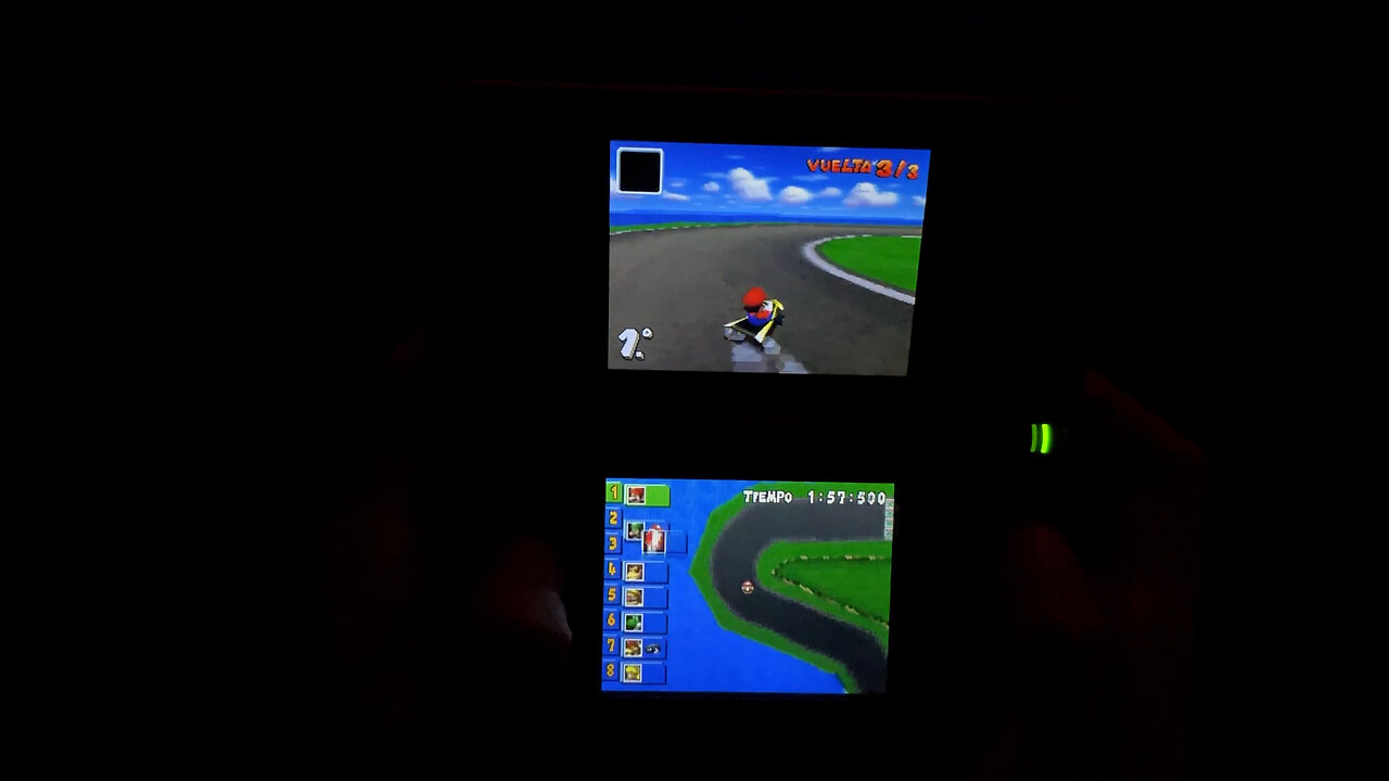 0280-Jugando: mariokart ds, gcn circuito yoshi, copa centella, 150cc, grand prix retro