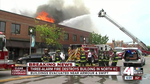 3-alarm fire destroys building in North Kansas City